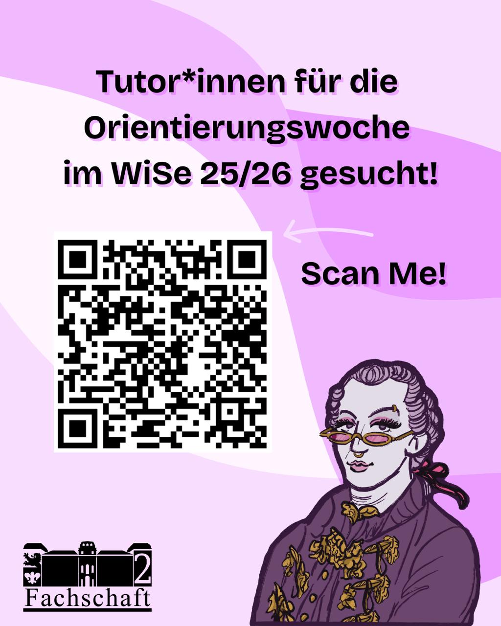 Tutor*innen für die Orientierungswoche im WiSe 25/26 gesucht. QR-Code Scannen um auf die Anmeldungsseite zu kommen.